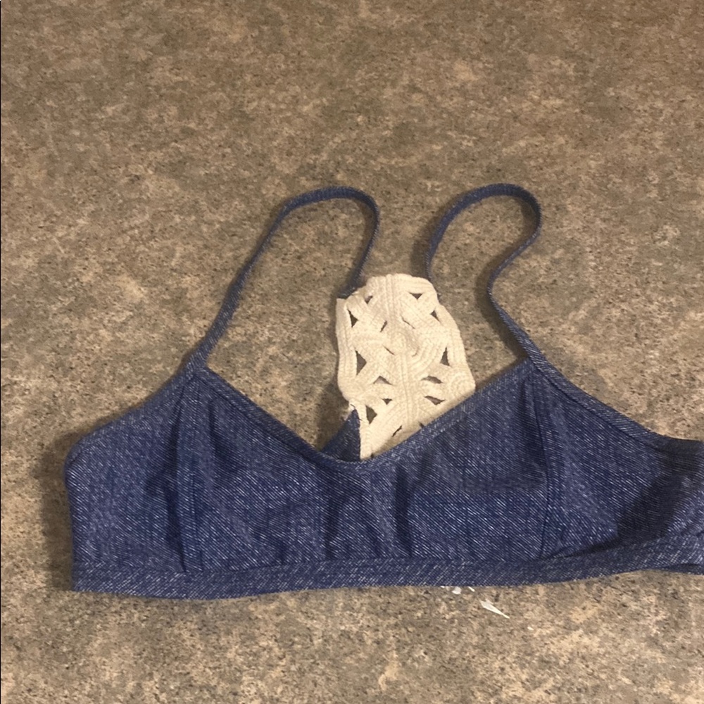 L*Space Denim look Bikini Top with Cream Lace Accent